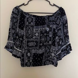 Off the shoulder, vintage bandana pattern crop top